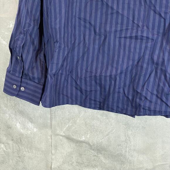 BAR III Men's Navy Slim-Fit Stretch Dotted Stripe-Print Button Dress Shirt SZ XL - Picture 7 of 9